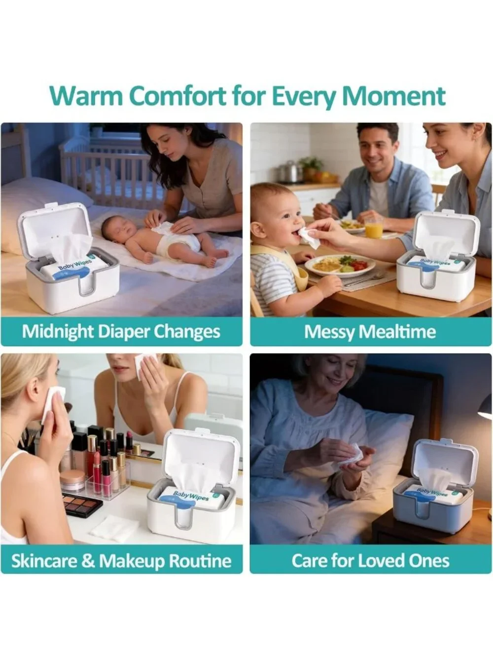 UV Sanitizing Wipe Warmer - Large Capacity, 3 Temp Settings, Night Light & Quiet